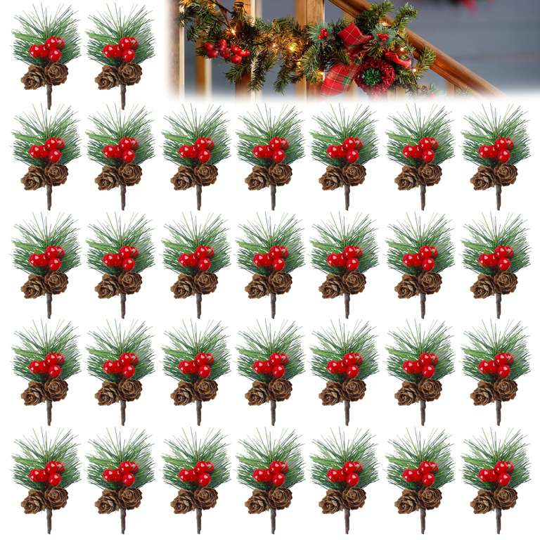 30 Branches De Pin Artificielles – 24 Cm – Pour Décoration Noël, Mariage, Centre De Table