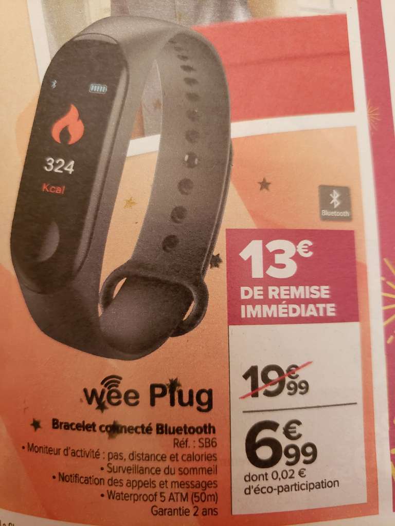 Bracelet connecté Wee Plug SB6 - Bluetooth, Noir