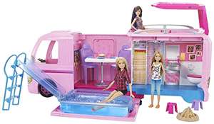 [Prime] Barbie Mobilier Camping-Car Transformable pour poupées - véhicule de +60 cm incluant 2 hamacs, accessoires et piscine