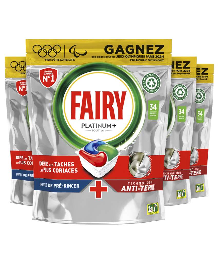 4 Paquets de Fairy Platinum Plus Tout-en-1 (4x34 pastilles) –