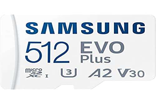 Carte mémoire microSDXC Samsung Evo Plus - 512 Go, U3, Classe 10, A2, 130 Mo/s + Adaptateur SD