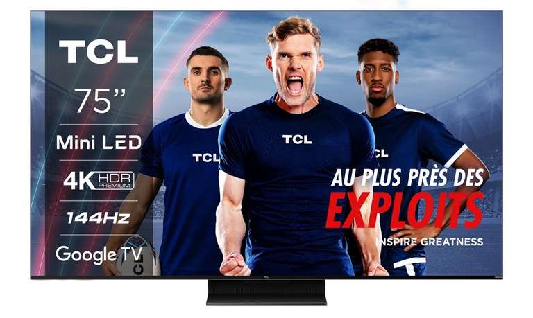 TV 75" TCL 75C805, 4K UHD, HDR, QLED Mini-LED, 144Hz, Google TV (110€ sur la carte fidélité)
