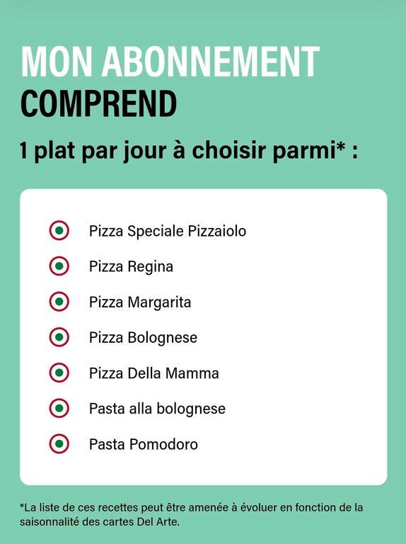 Abonnement Pizza Del Arte de 6 mois - premier mois à 29.99€, puis 34.99€/mois (engagement 6 mois) - delarte.fr