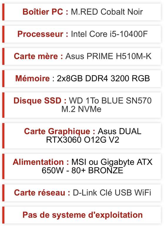 Tour PC Grosbill Ghost Premium - i5-10400f, RTX 3060, 16 Go de RAM, 1 To SSD NVMe, alim MSI 650W 80+ Bronze, sans OS