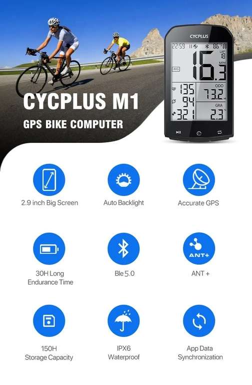GPS Vélo Ordinateur Sans Fil CYCPLUS M1 Étanche Compteur De Vitesse Odomètre ANT + Bluetooth5.0