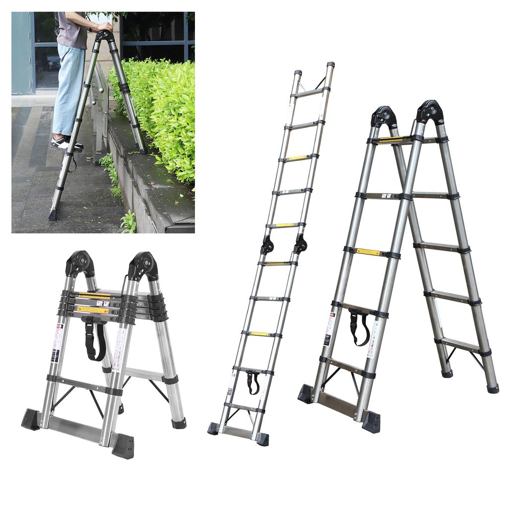 Échelle Télescopique en Aluminium 3.2 m (1.6 m + 1.6 m) avec Stabilisateur et Roues Capacité 150 kg (vendeur tiers)