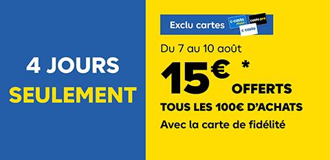 [Membres C-Casto] 15€ offerts en carte cadeau tous les 100€ d'achat — promo Tech