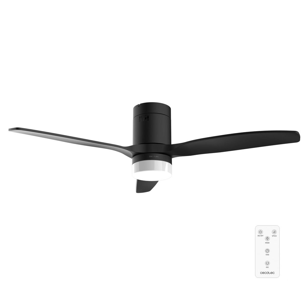 Ventilateur de plafond Cecotec Silence Aero 4600 - Arctic Black, 38W, diamètre 132 cm, lampe LED 18W, 3 lames, 6 vitesses, minuteur 8 heures
