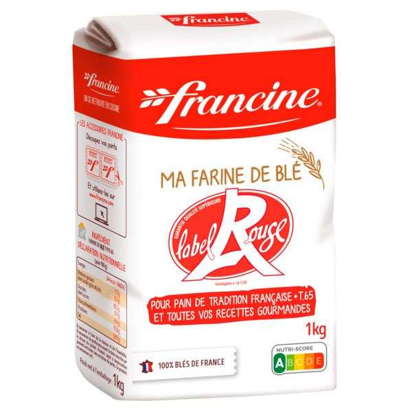 Lot de 2 Paquets d'1Kg de Farine de Blé Francine Label Rouge T65 - 2 x 1 Kg