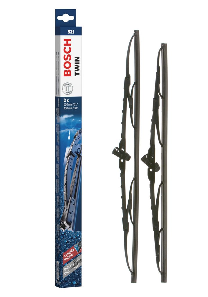 Jeu de 2 Balais d'essuie-glaces de Remplacement Avant Bosch Twin 531 - 530mm / 450mm