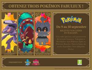Pokemon Genesect, Volcanion et Marshadow offert sur Pokémon Bouclier/ Épée (Dématérialisé)