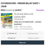 Sélection de billets datés du 23/08 au 20/10 pour le Futuroscope en promotion - Ex : Billet enfant basse saison à 24€