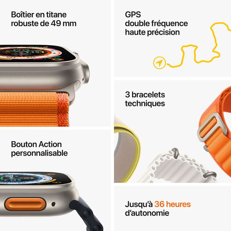 Montre Connectée Apple Watch Ultra 49mm GPS + Cellulaire - Orange, Taille S