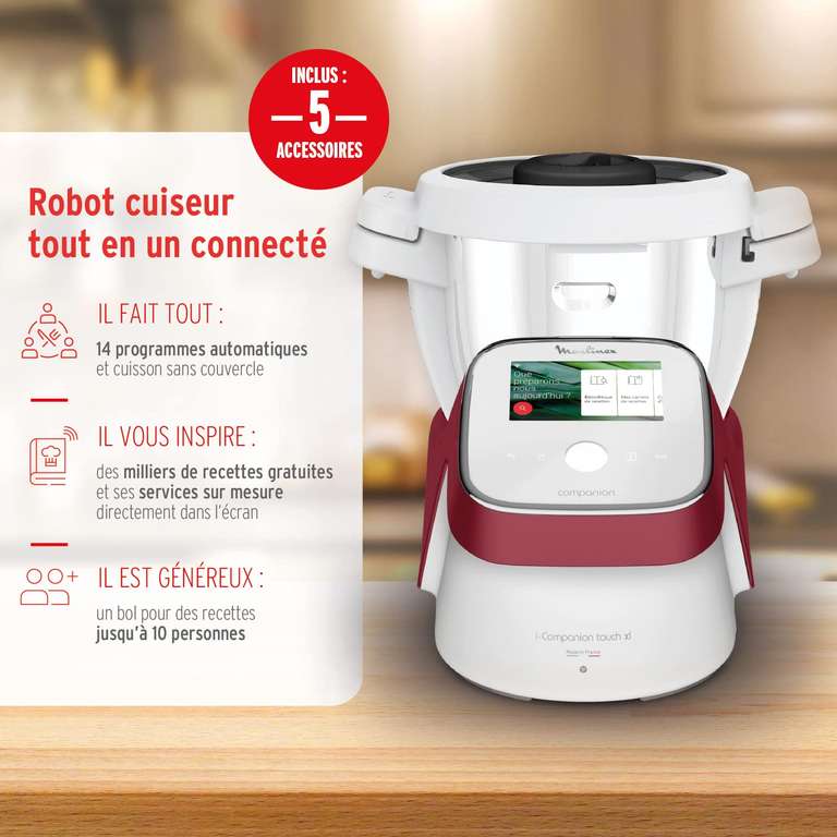 Robot cuiseur Moulinex I-Companion Touch XL HF934510 - 1550W, Ecran tactile, 4.5L, 14 prog - Blanc