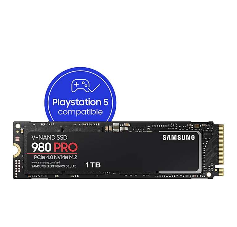 SSD interne M.2 NVMe 4.0 Samsung 980 Pro avec Dissipateur (MZ-V8P1T0CW) - 1 To, TLC, DRAM (vendeur Boulanger +4,25€ en RP)