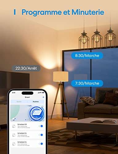 Lot de 4 prises connectées Meross (Type E) - WiFi, Compatible Alexa, Google Home & SmartThings, Programmable, Contrôle à Distance