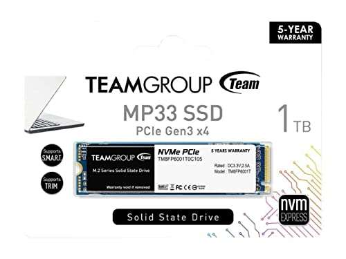 SSD interne M.2 NVMe TeamGroup MP33 - 1 To, PCIe 3.0, TLC (TM8FP6001T0C101)