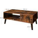 Table basse rustique avec étagère de rangement LCT09BX - 100 x 50 x 45 cm