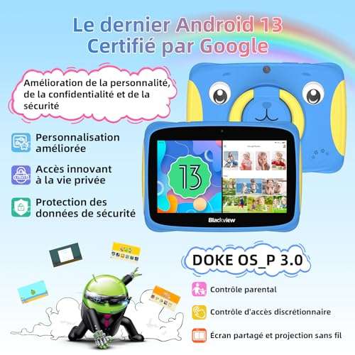 Tablette enfants tactile 7 Blackview Tab 3, Android 13, 4Go+32Go
