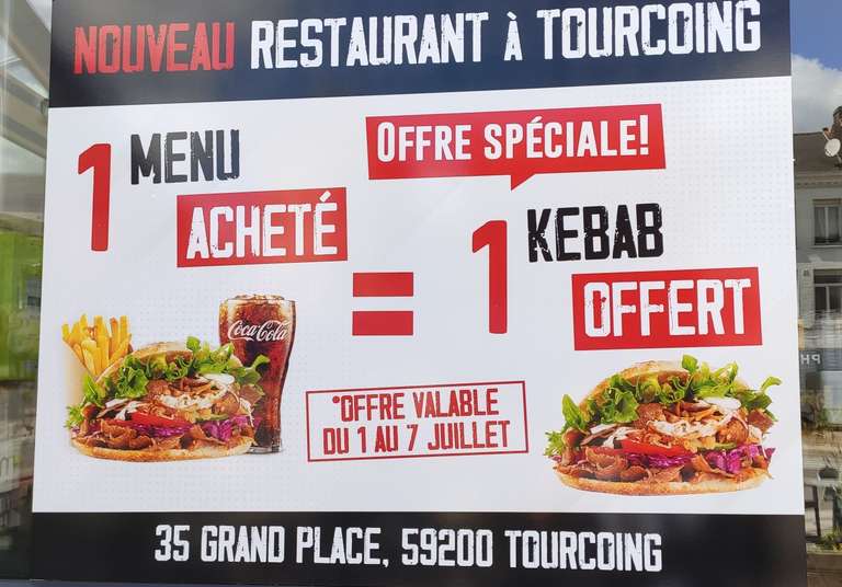 1 menu acheté = 1 kebab offert - Nayade Kebab Grill Tourcoing (59)