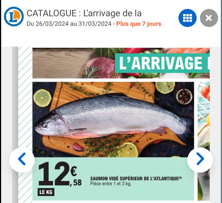 Saumon vidé supérieur de l'Atlantique, 1kg - Leclerc Saint-Étienne-lès-Remiremont (88)