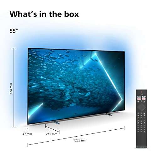 TV 55" Philips 55OLED707 - 4K UHD, 120Hz, Ambilight 3 côtés, Android TV, Dolby Vision/Atmos, HDMI 2.1, HDR10+, HLG