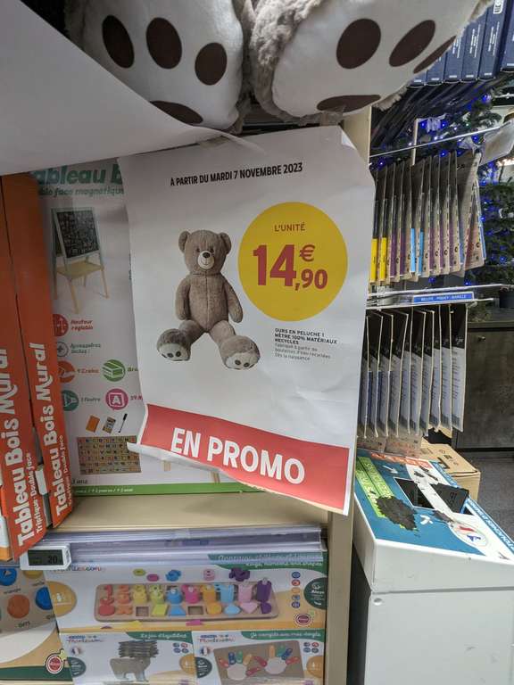 Ours en Peluche - 1m, plusieurs coloris (via 7,45€ sur la carte) -  Intermarché Gif sur Yvette (91) –