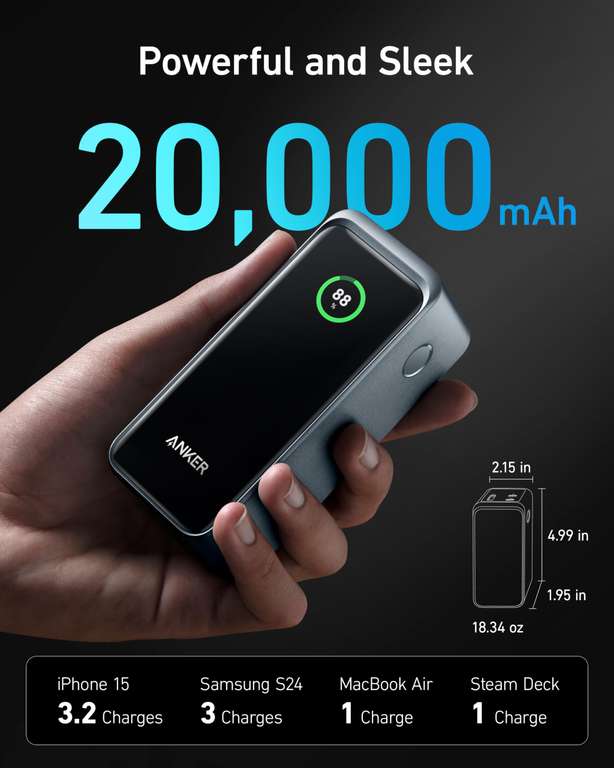 Chargeur Portable 20 000 mAh avec Sortie 200 W - Anker Prime Power Bank (Vendeur tiers)