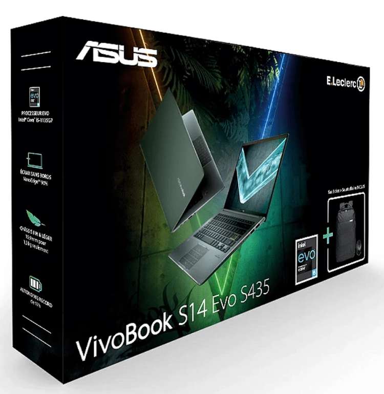 PC Portable 14" Asus Vivobook S14 EVO S435 - Full HD, i5-1135G7, RAM 8 Go, 512 Go SSD, Iris Xe Graphics + Sac + Souris