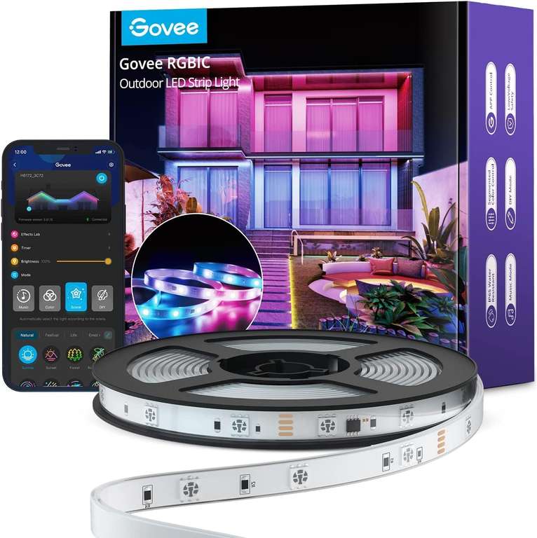 Ruban LED extérieur Govee - 10m, IP65, RGBIC Multicolore, Contrôle via App  (Vendeur tiers) –