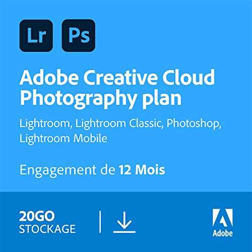 Licence Adobe Creative Cloud Photographie 20 Go: Photoshop + Lightroom - 1 an (Dématérialisé)