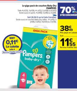 Paquet de couches Pampers Baby Dry Giga Pack - différentes quantités et tailles (via 26.94€ sur la carte de fidélité)