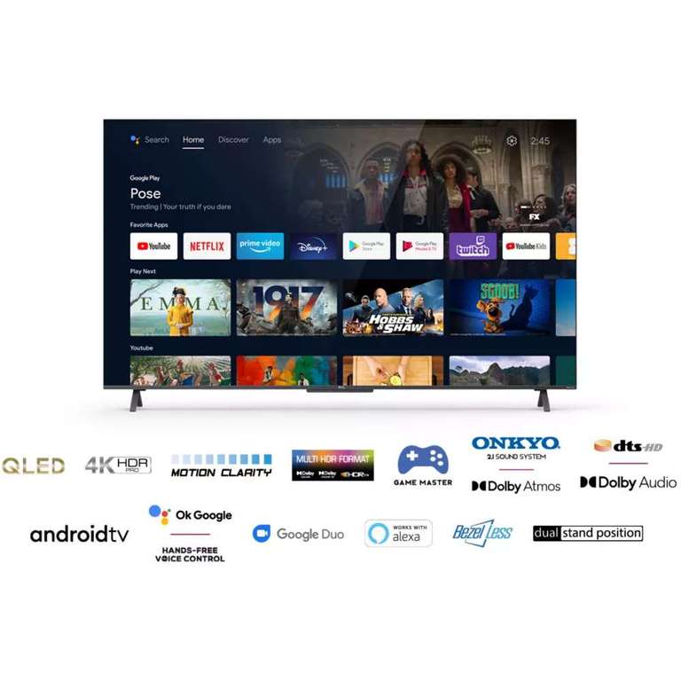 TV 50" TCL 50C721 - QLED, 4K UHD, HDR Pro, Dolby Vision, HDMI 2.1 / VRR / ALLM, Son 2.0 Onkyo, Android TV