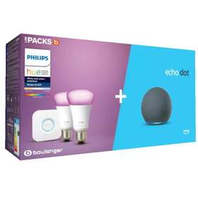 Pack de démarrage Philips Hue - 2 ampoules White & Colors + Pont + Assistant vocal Amazon Echo Dot 4