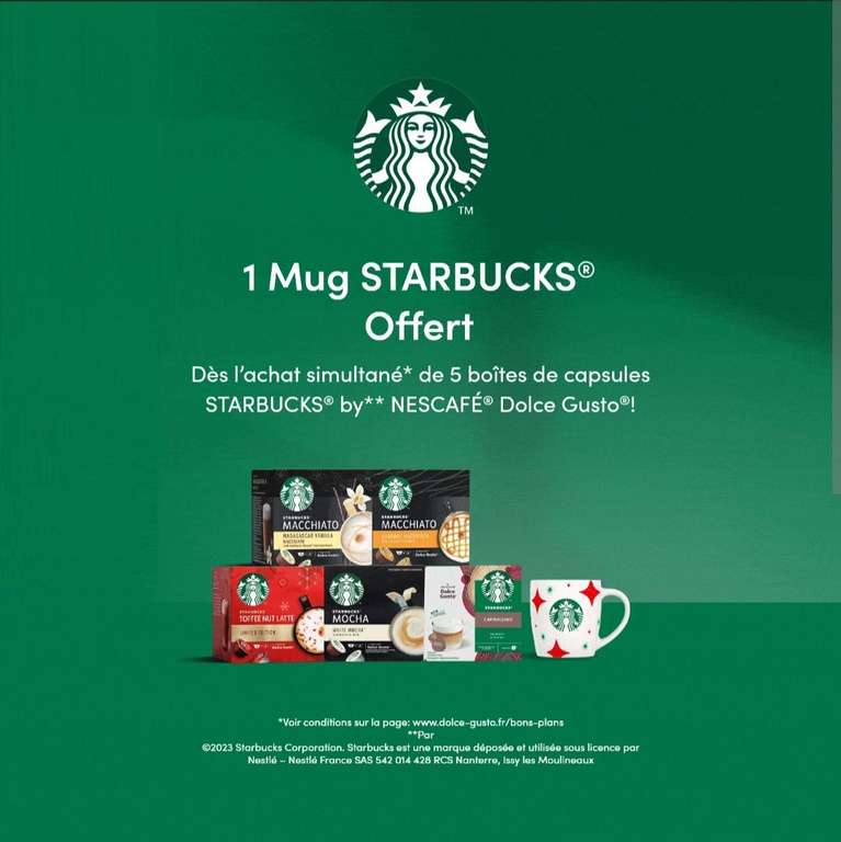 8 boîtes de capsules Starbucks Nescafé Dolce Gusto + 2 Mugs