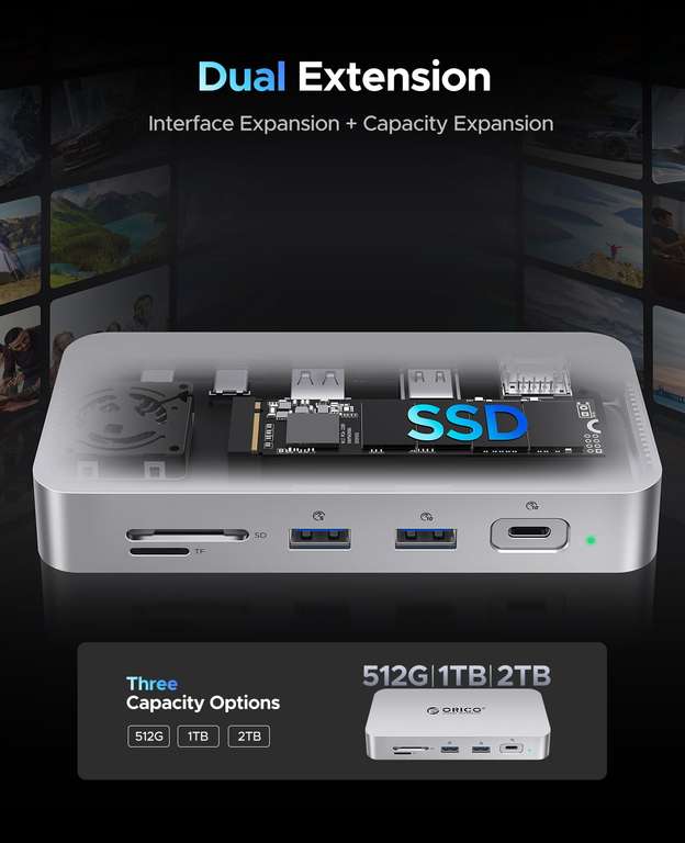 ORICO SSD Externe 1 To USB 3.2 Gen2 – Jusqu’à 1050 Mo/s, Portable Avec Crochet, Câble USB-C/A 2-en-1, Compatible IPhone 15/Mac/PS5/Xbox – C10