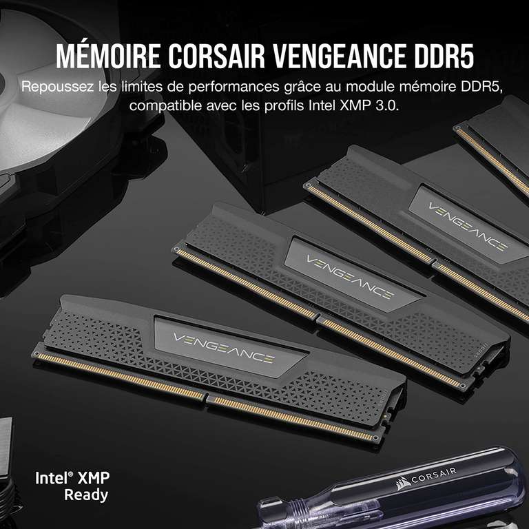Lot de 2 Barrettes de RAM DDR5 Corsair Vengeance - 64Go (2x32Go), 6400MHz, CL32 Intel XMP, Noir (CMK64GX5M2B6400C32)