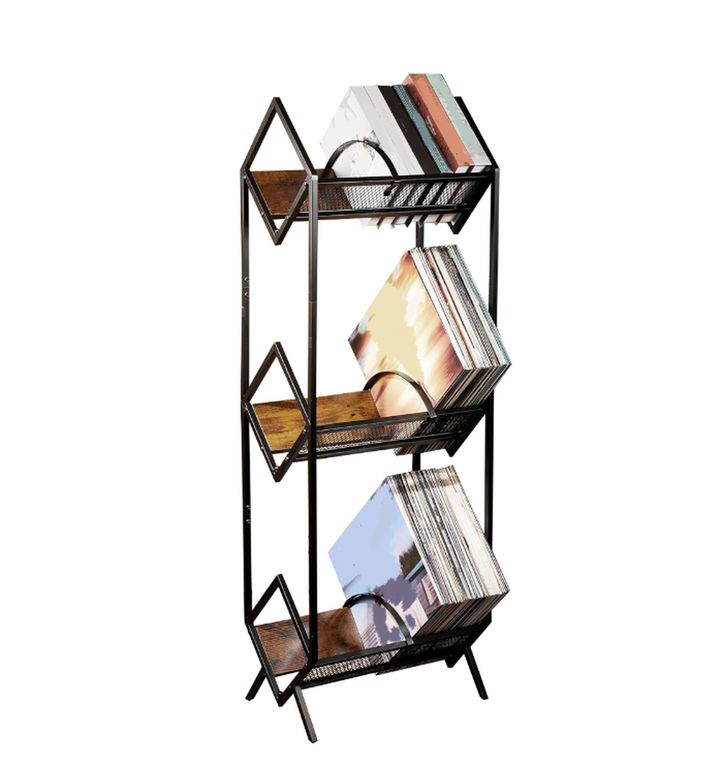 Étagère à Vinyles minimaliste en L à 3 niveaux - Grande Capacité, pour 250 à 300 disques, 119 x 43 cm
