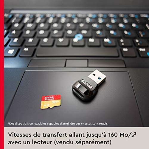 Carte MicroSDHC Sandisk Extreme - 32 Go + SD Adapter + Rescue Pro Deluxe (Classe 10, U3, V30, Red/Gold)