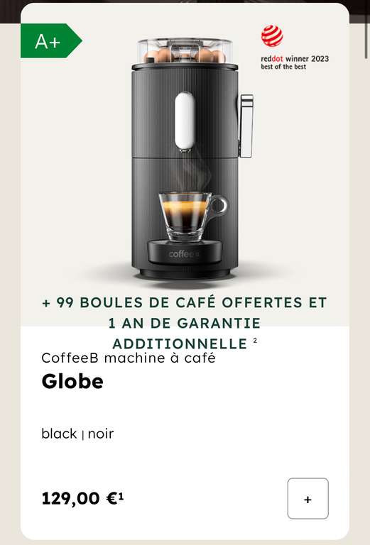 Machine à café Coffee B Globe + Pack découverte de 99 boules (coffeeb.com)  –