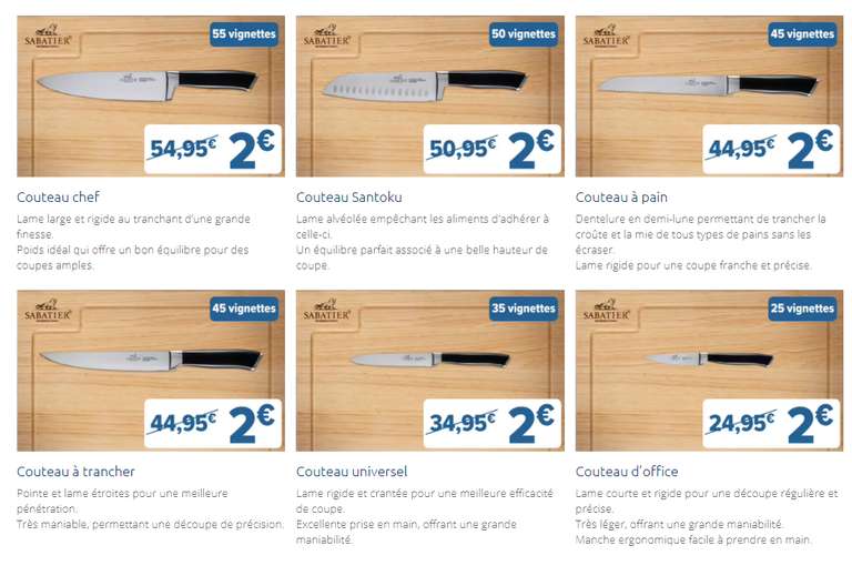 [Carte Carrefour] Sélection de couteaux Sabatier à 2€ à partir de 25 vignettes (10€ d'achat =1 vignette)