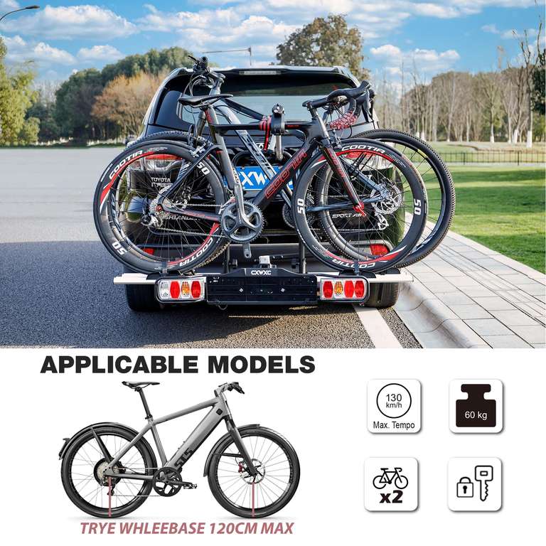Porte-vélos Pour Attelage - 2 Vélos Ou VAE, 60kg, Serrage Rapide, Pliable - Neuf
