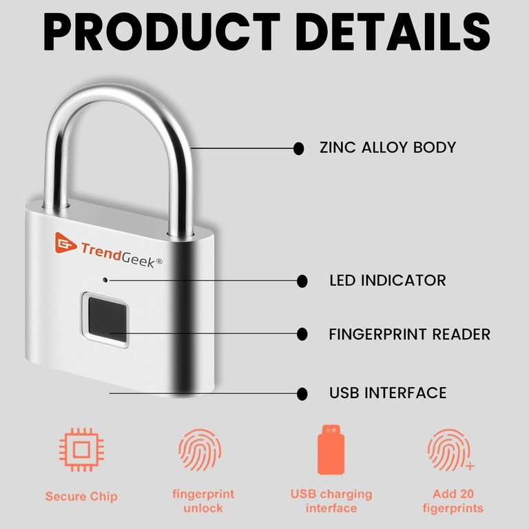 Cikonielf Serrure de valise Cadenas à empreintes digitales Excellente