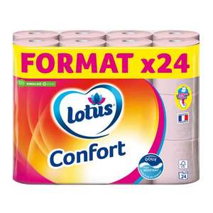 Paquet de 24 rouleaux de papier toilettes Lotus Confort - Blanc ou rose (via 6,64€ sur carte de fidélité)