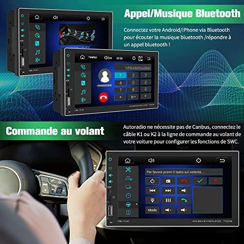 Autoradio 2 Din Carplay & Android Auto 7" - Écran Tactile Bluetooth 5.0 GPS FM AM RDS Siri/Commande au Volant (via coupon - vendeur tiers)