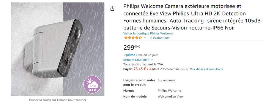 Caméra extérieure motorisée et connectée + autotracking - WelcomeEye View -  Philips - 531050 