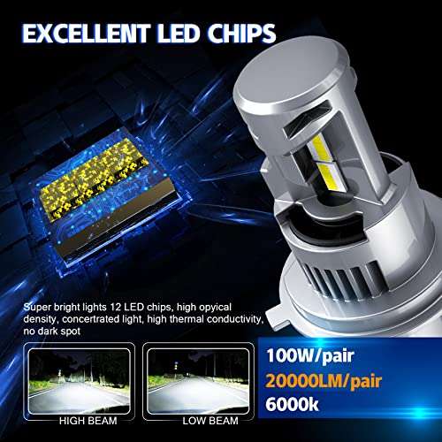Ampoules Koyoso H4 LED - 100W 20000LM 6000K (Vendeur Tiers