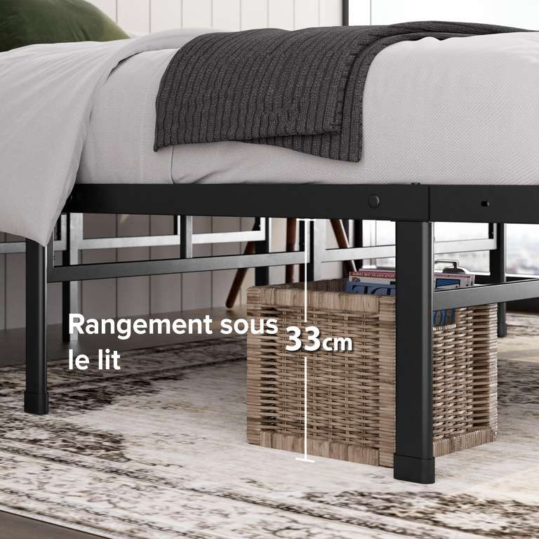 Lit Plateforme Avec Rangement 140x190 Cm - Mécanisme Hydraulique, 31 Cm De Haut - Noir