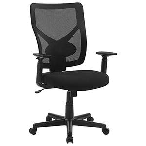 Chaise de bureau ergonomique en toile - Support lombaire rembourré - Mécanisme à Bascule - Accoudoirs rabattables - Noir - 68x67x112,5 cm