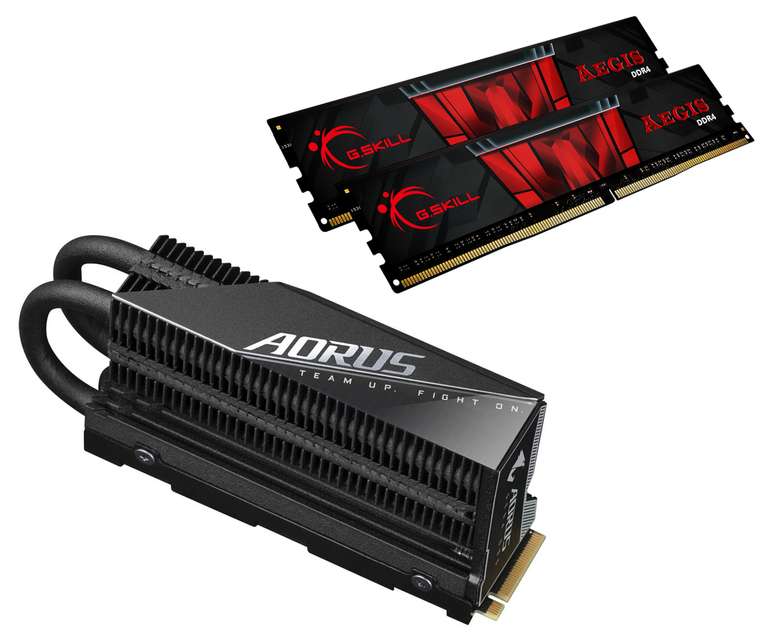 SSD interne NVMe Gen4 Gigabyte Aorus 7000s Prem avec Dissipateur (1 To, 7000-5500 Mo/s) + Kit RAM DDR4 Aegis (2 x 8 Go, 3200 MHz, CL16)